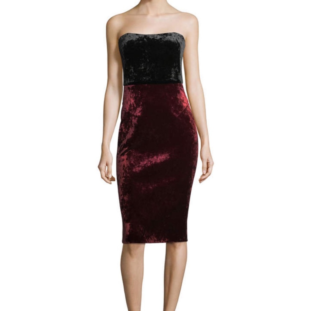 BLACK HALO EVE. Black and Red Velvet sexy Strapless Midi Rumor Dress -  Size 8